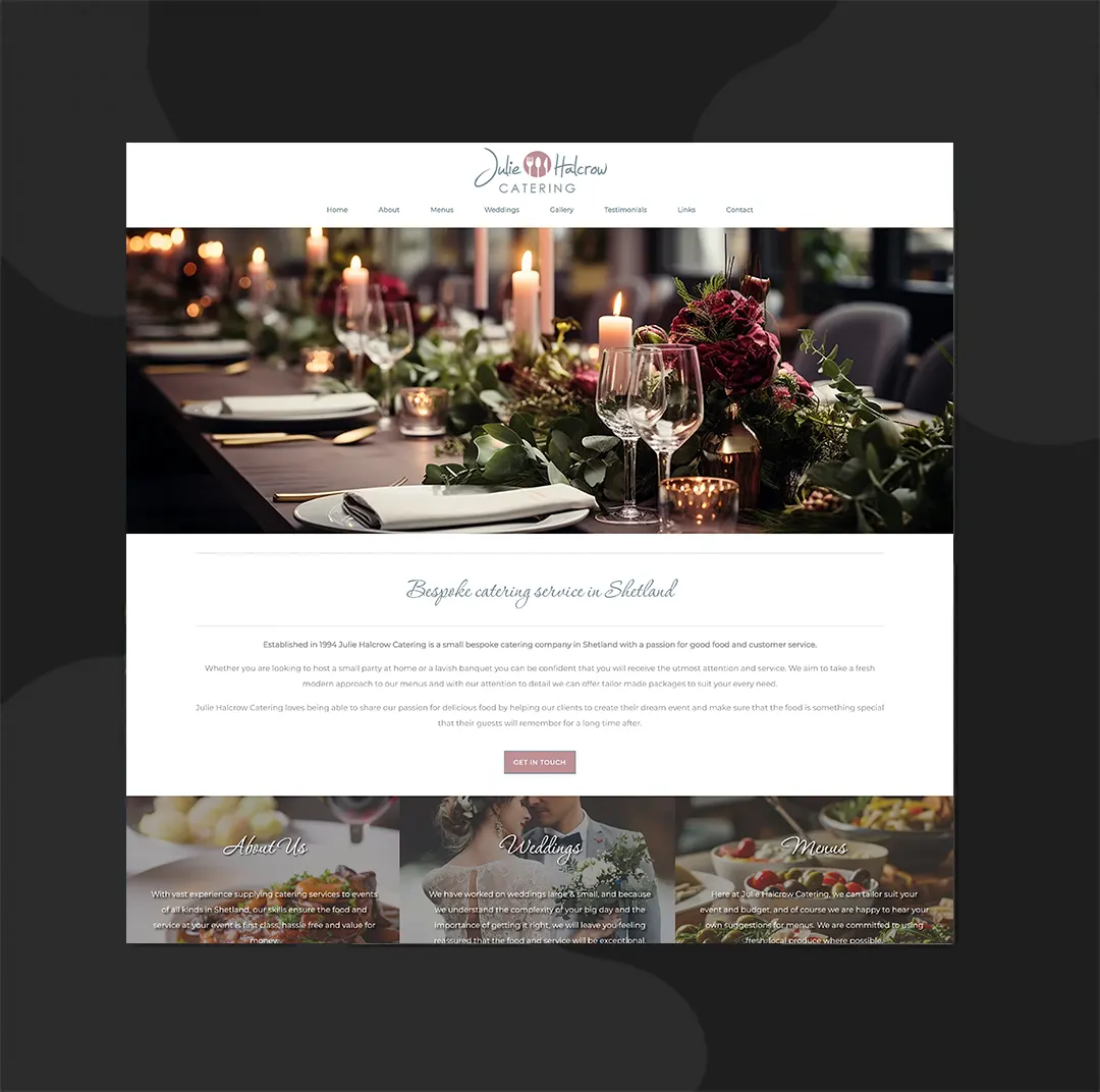 Julie Halcrow Catering Website Design Example